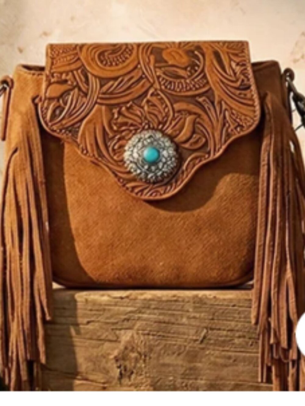 Montana West Floral Tooled Fringe Crossbody Bag Brown NWT
